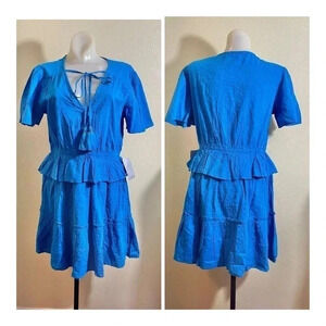NSR Dress Women’s Size M V Neck Tassels Tiered Textured Mini Short Sleeve NEW